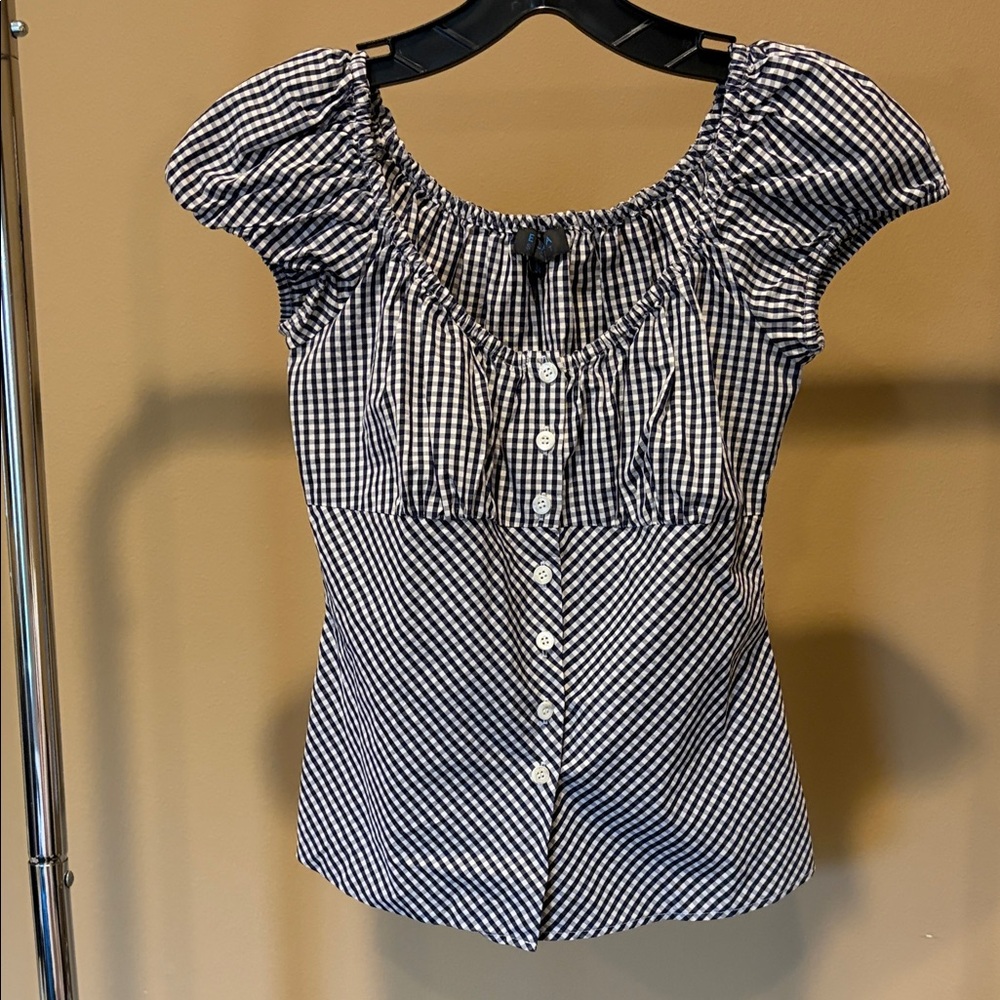 Escada Sport Women's Blue and White Gingham Top